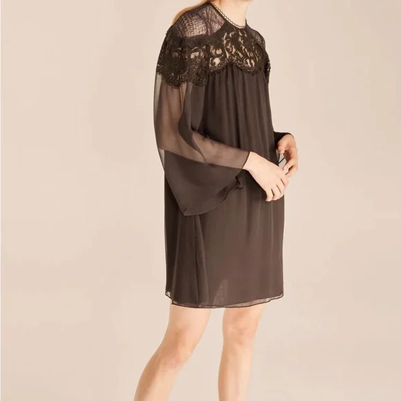 Rebecca Taylor chocolate brown silk and lace chiffon dress. NWT size 4 - Picture 5 of 7